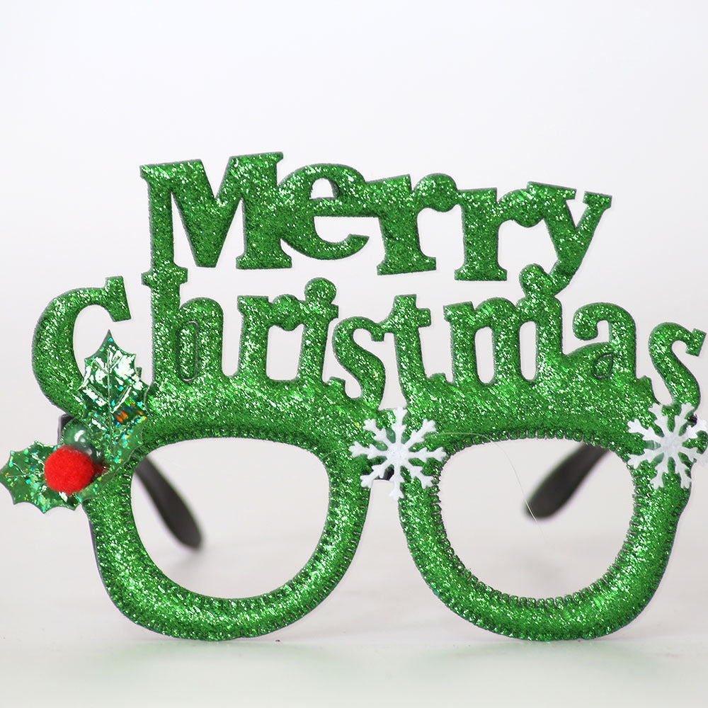 Christmas Cute Cartoon Glasses Frame Santa Claus Elk Glittered Eyeglasses No Lens For Kids Adults Xmas Party Cosplay Decoration