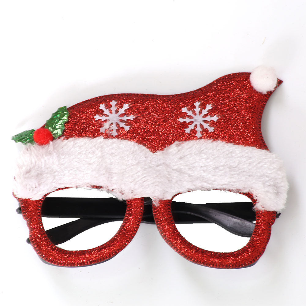 Christmas Cute Cartoon Glasses Frame Santa Claus Elk Glittered Eyeglasses No Lens For Kids Adults Xmas Party Cosplay Decoration