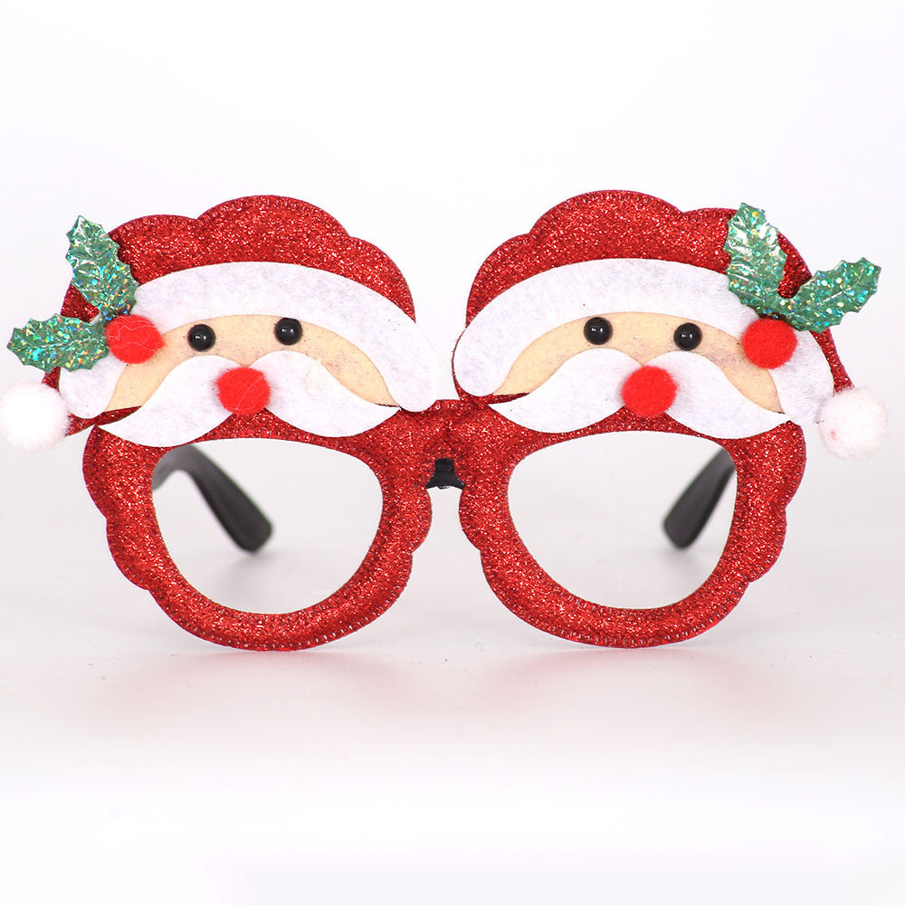 Christmas Cute Cartoon Glasses Frame Santa Claus Elk Glittered Eyeglasses No Lens For Kids Adults Xmas Party Cosplay Decoration