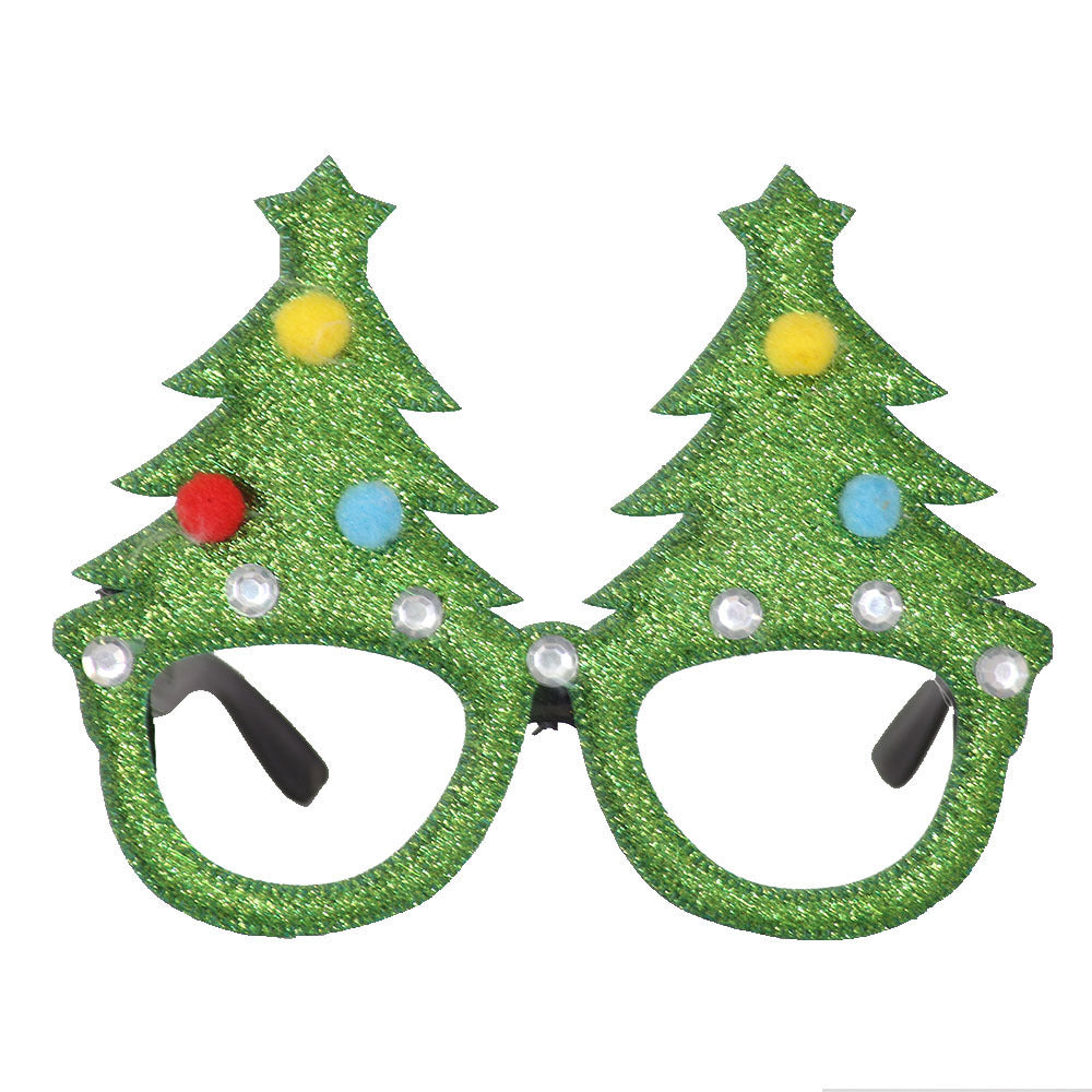 Christmas Cute Cartoon Glasses Frame Santa Claus Elk Glittered Eyeglasses No Lens For Kids Adults Xmas Party Cosplay Decoration