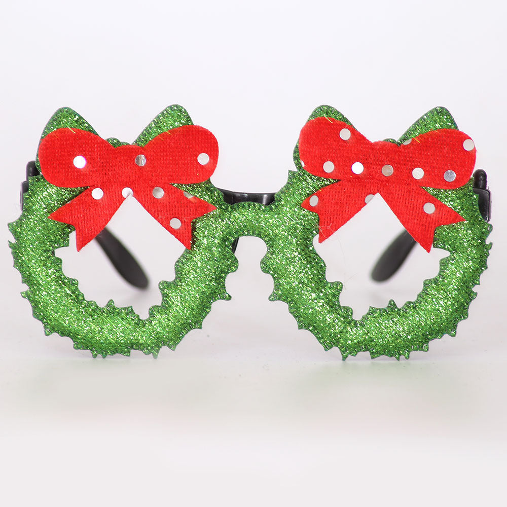 Christmas Cute Cartoon Glasses Frame Santa Claus Elk Glittered Eyeglasses No Lens For Kids Adults Xmas Party Cosplay Decoration