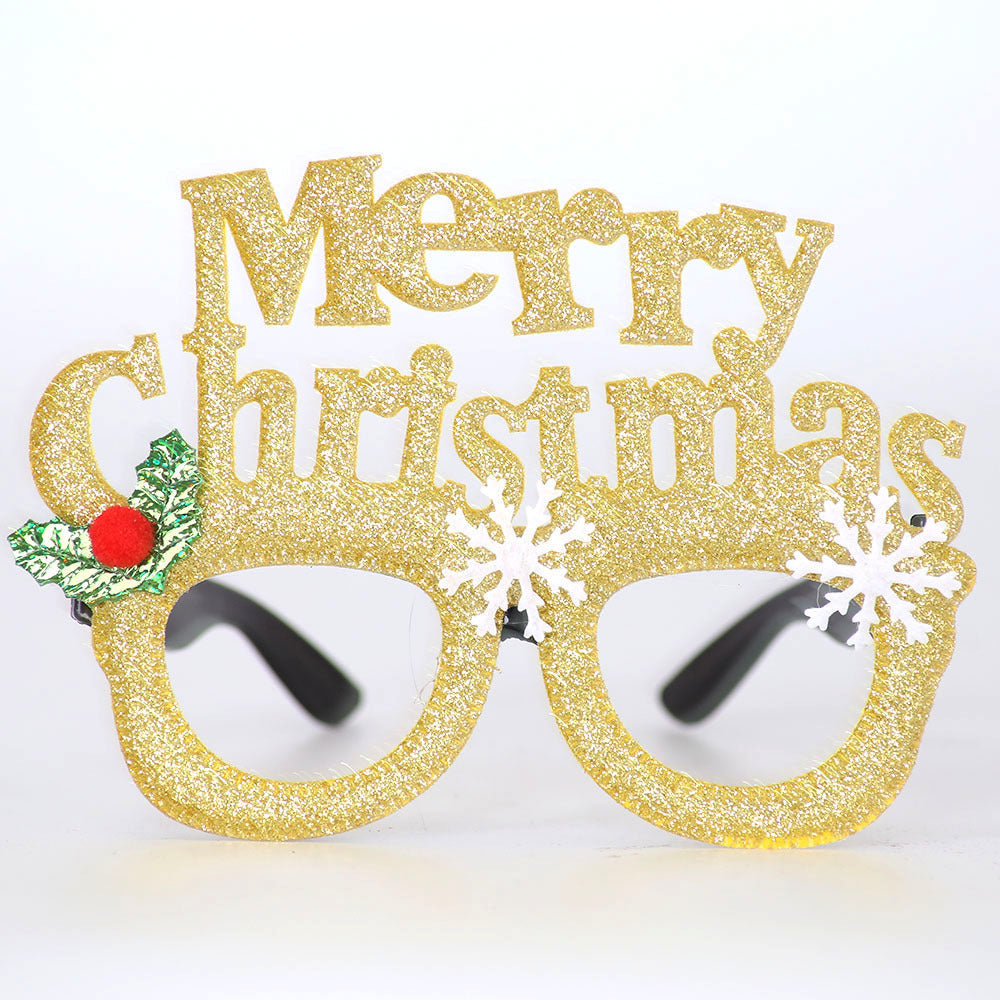 Christmas Cute Cartoon Glasses Frame Santa Claus Elk Glittered Eyeglasses No Lens For Kids Adults Xmas Party Cosplay Decoration