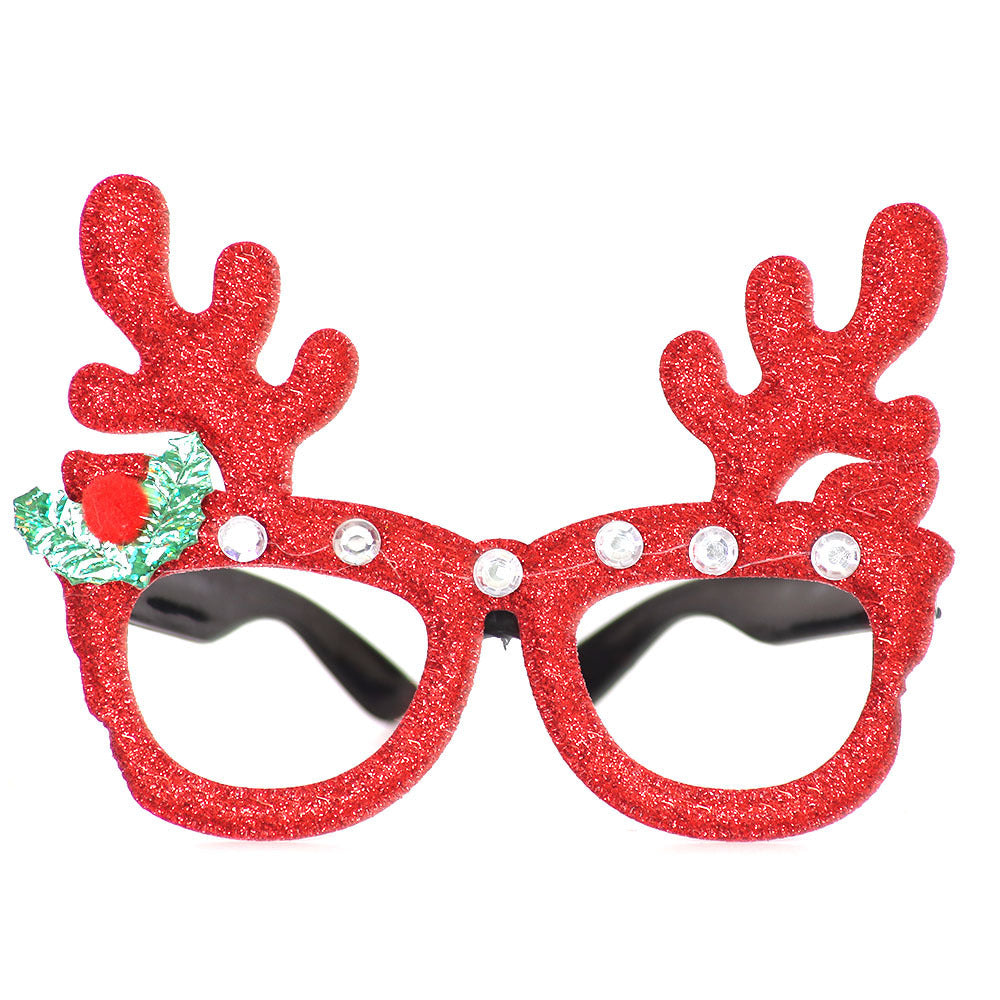 Christmas Cute Cartoon Glasses Frame Santa Claus Elk Glittered Eyeglasses No Lens For Kids Adults Xmas Party Cosplay Decoration